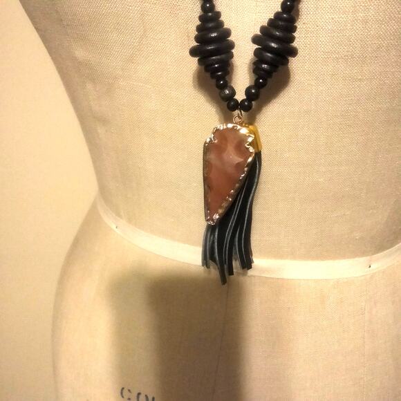 Iris Apfel & Bajalia Black Wood Disk Tassel & Arrowhead Statement Necklace - Picture 5 of 10